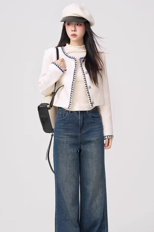 Color Contrast Stitch Tweed Jacket