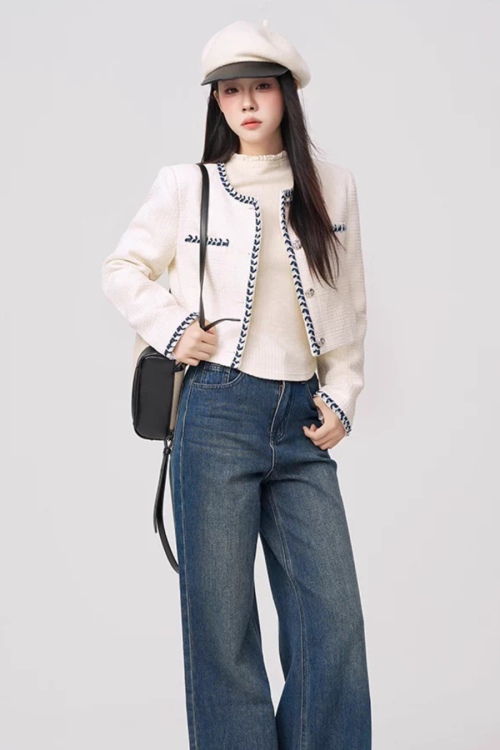 Color Contrast Stitch Tweed Jacket