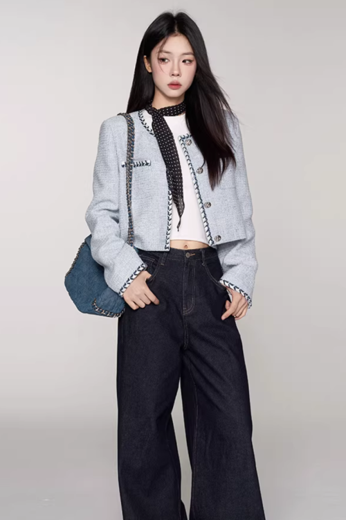 Color Contrast Stitch Tweed Jacket