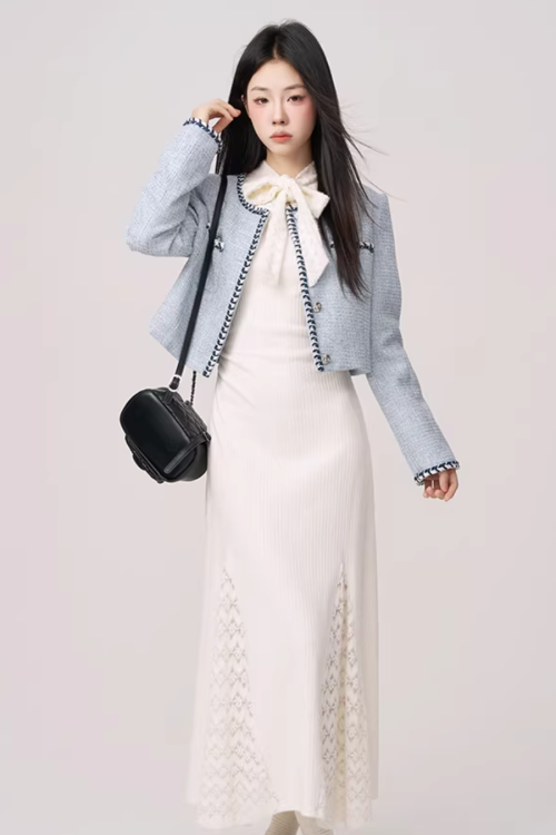Color Contrast Stitch Tweed Jacket