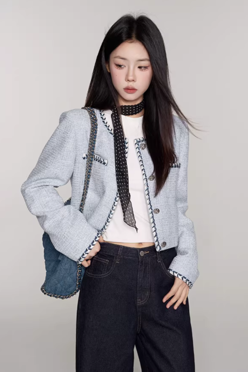 Color Contrast Stitch Tweed Jacket