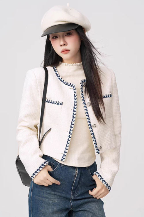 Color Contrast Stitch Tweed Jacket