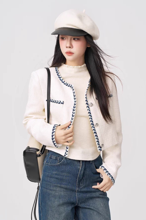 Color Contrast Stitch Tweed Jacket