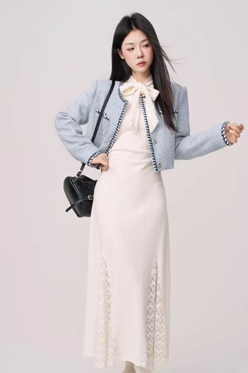 Color Contrast Stitch Tweed Jacket