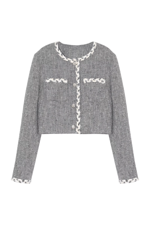 Color Contrast Stitch Tweed Jacket