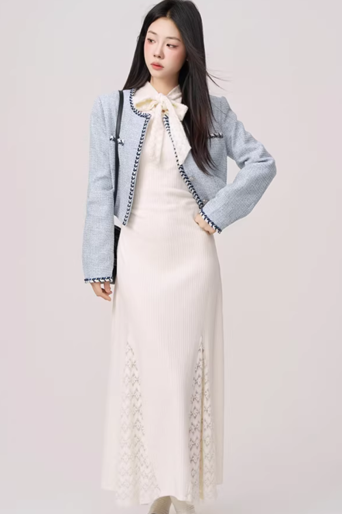 Color Contrast Stitch Tweed Jacket