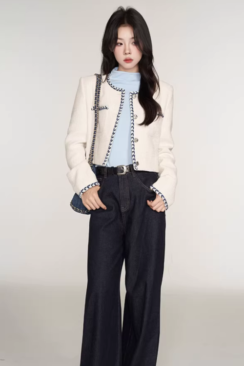 Color Contrast Stitch Tweed Jacket