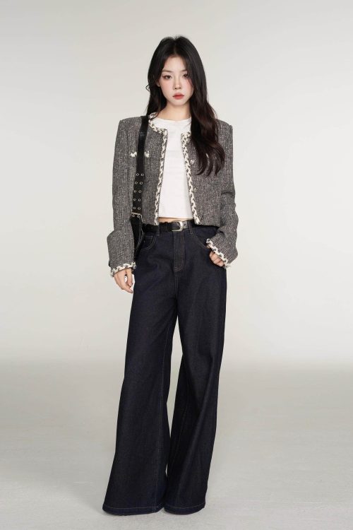 Color Contrast Stitch Tweed Jacket