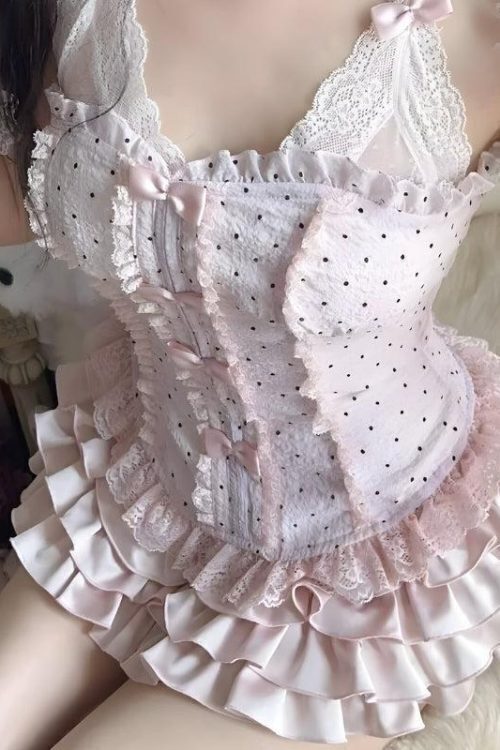 Coquette Corset Top & Ruffled Mini Skirt Two Piece Set