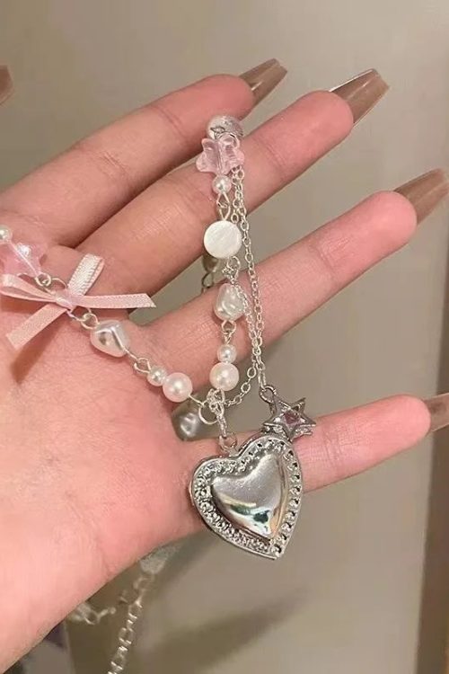 Coquette Heart Beaded Necklace