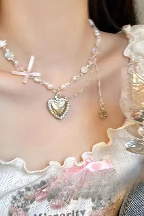 Coquette Heart Beaded Necklace
