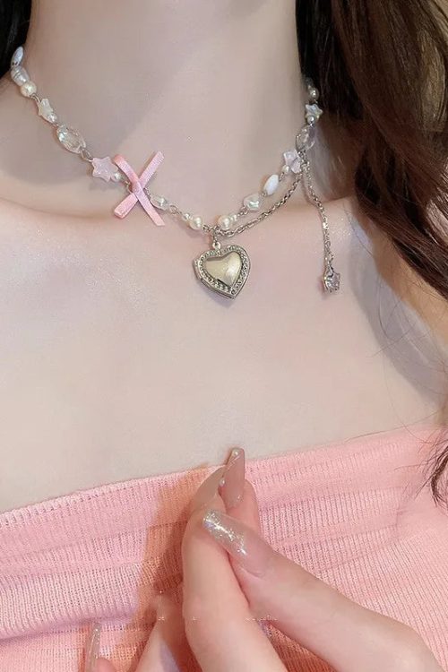 Coquette Heart Beaded Necklace