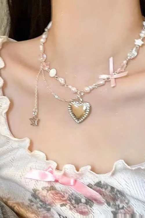 Coquette Heart Beaded Necklace