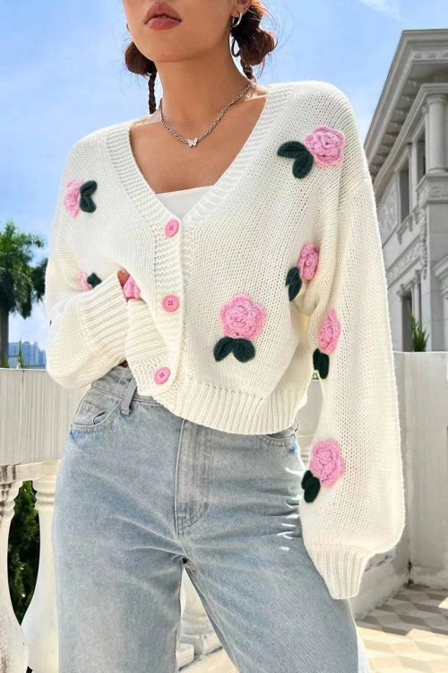 Coquette Rose Knit Cardigan