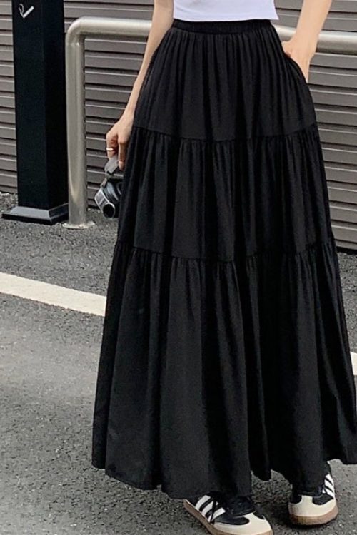 Coquette Solid Color Umbrella Maxi Skirt