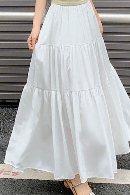 Coquette Solid Color Umbrella Maxi Skirt