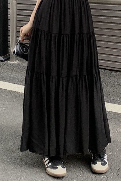 Coquette Solid Color Umbrella Maxi Skirt