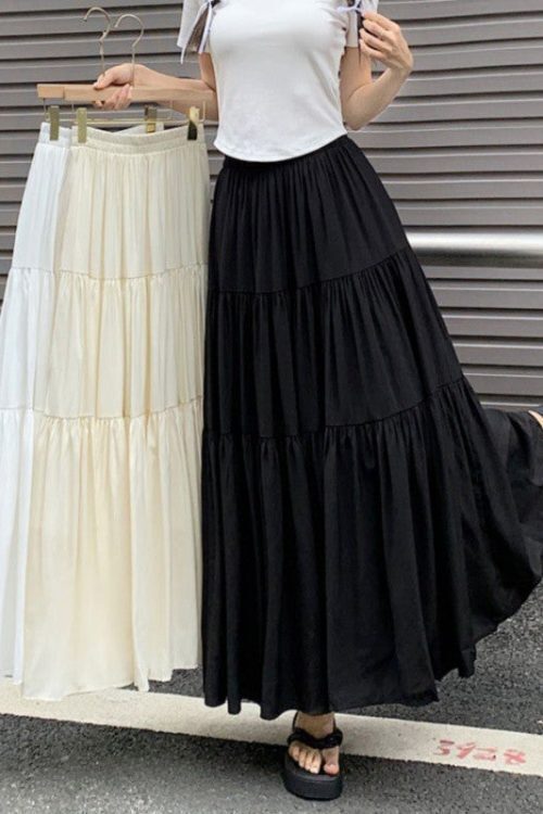 Coquette Solid Color Umbrella Maxi Skirt