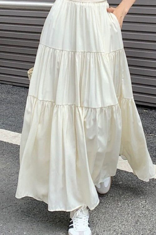 Coquette Solid Color Umbrella Maxi Skirt