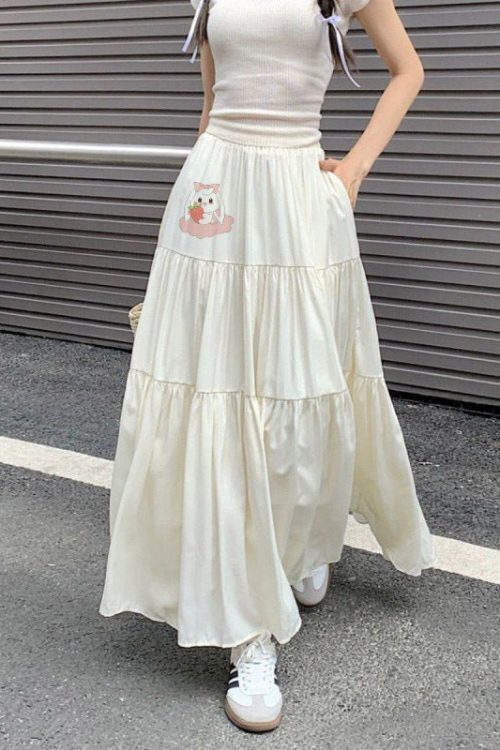 Coquette Solid Color Umbrella Maxi Skirt