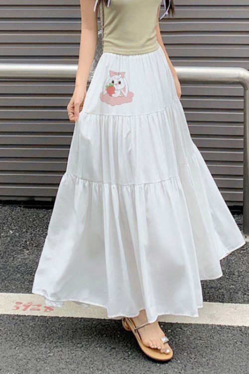 Coquette Solid Color Umbrella Maxi Skirt