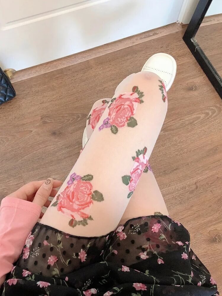 Cottagecore Rose Sheer Tights