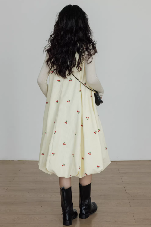 Crew Neck Cherry Vest Dress