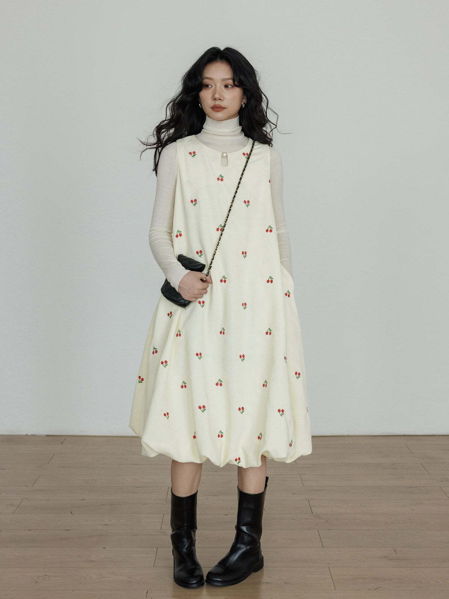 Crew Neck Cherry Vest Dress