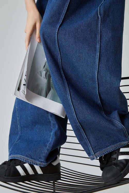 Cuffed Waist Wide Denim