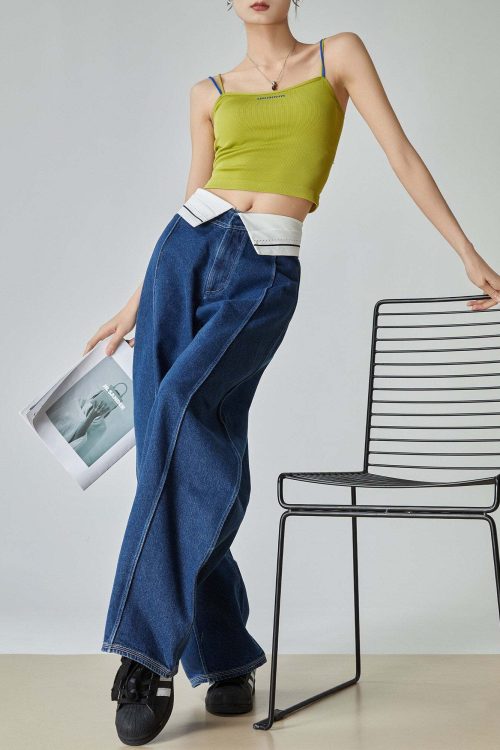 Cuffed Waist Wide Denim