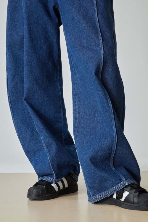 Cuffed Waist Wide Denim