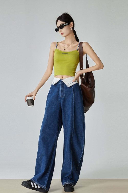 Cuffed Waist Wide Denim