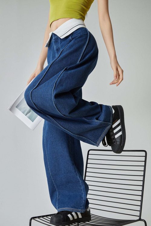 Cuffed Waist Wide Denim