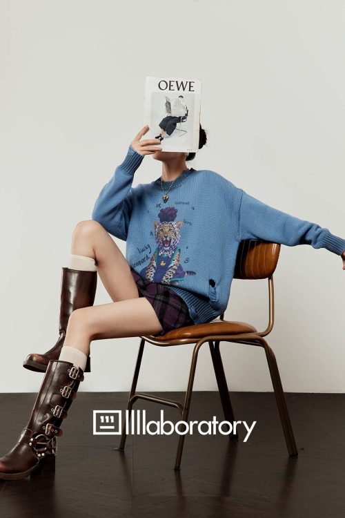 Cute Tiger Print Knit / Plaid Mini Skirt