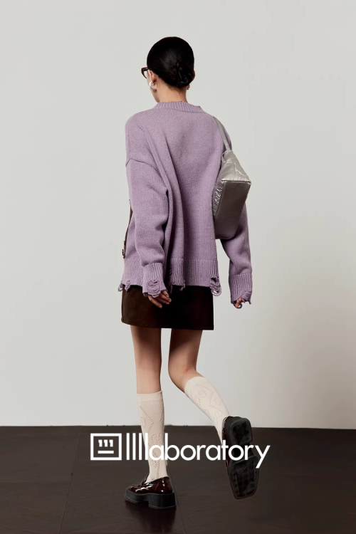 Damage Loose Knit Top / A-Line Mini Skirt