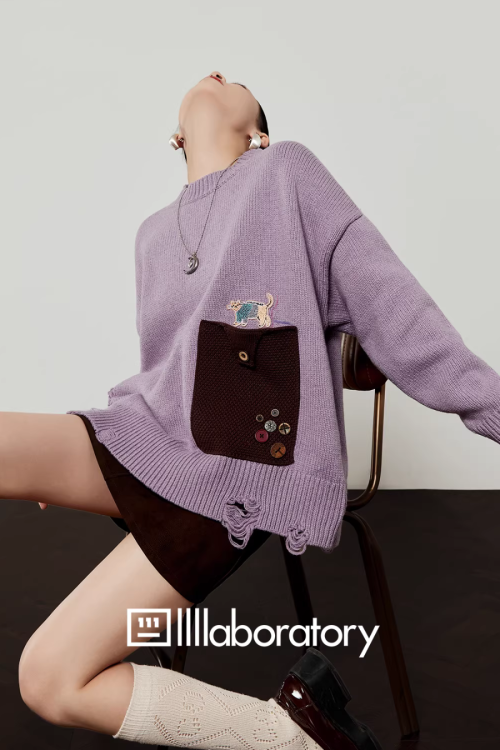 Damage Loose Knit Top / A-Line Mini Skirt