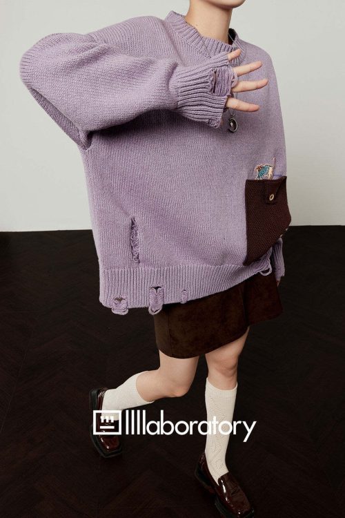 Damage Loose Knit Top / A-Line Mini Skirt