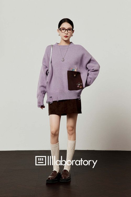 Damage Loose Knit Top / A-Line Mini Skirt