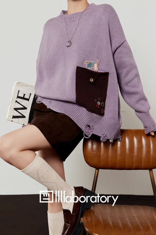 Damage Loose Knit Top / A-Line Mini Skirt