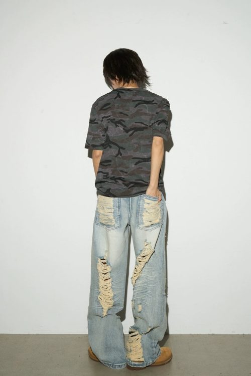 Damage Wide Leg Denim Pants