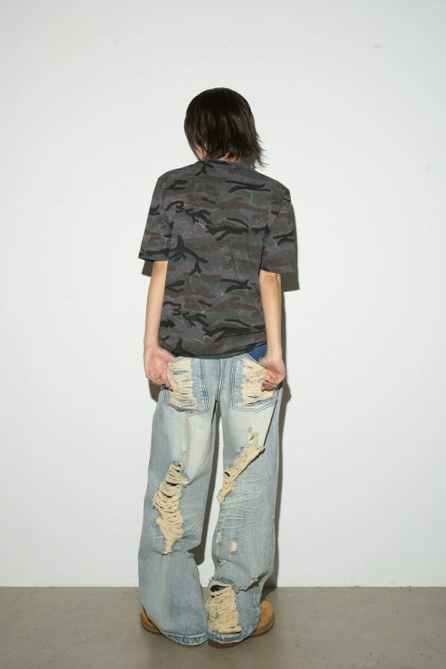 Damage Wide Leg Denim Pants