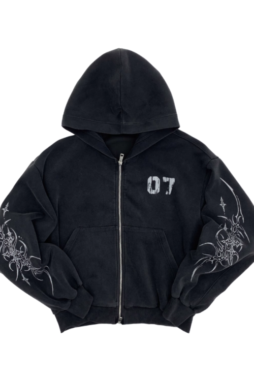 Dark Loose Silhouette Zip Hoodie / Wide Sweatpants