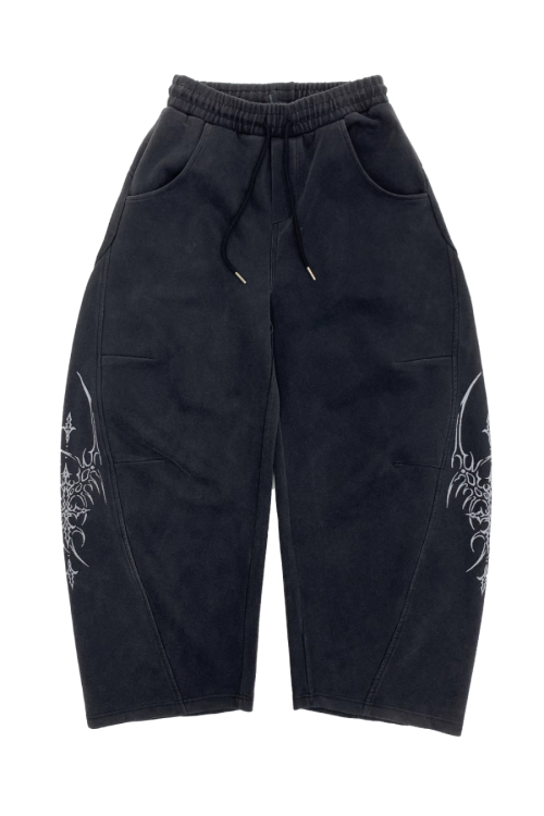 Dark Loose Silhouette Zip Hoodie / Wide Sweatpants
