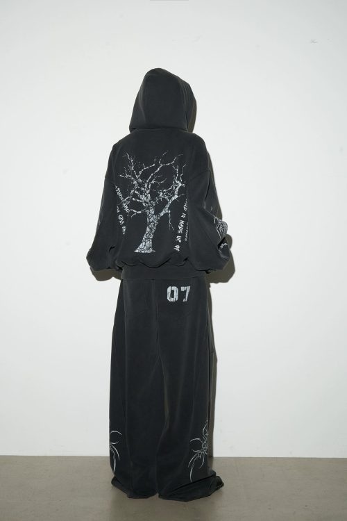 Dark Loose Silhouette Zip Hoodie / Wide Sweatpants
