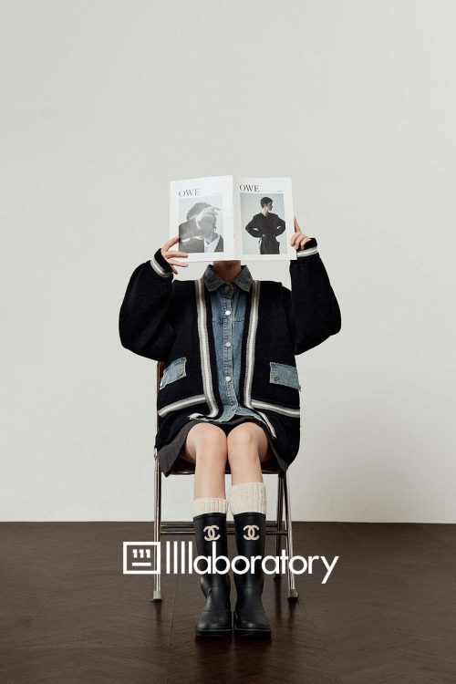 Denim Shirt Docking Knit Cardigan