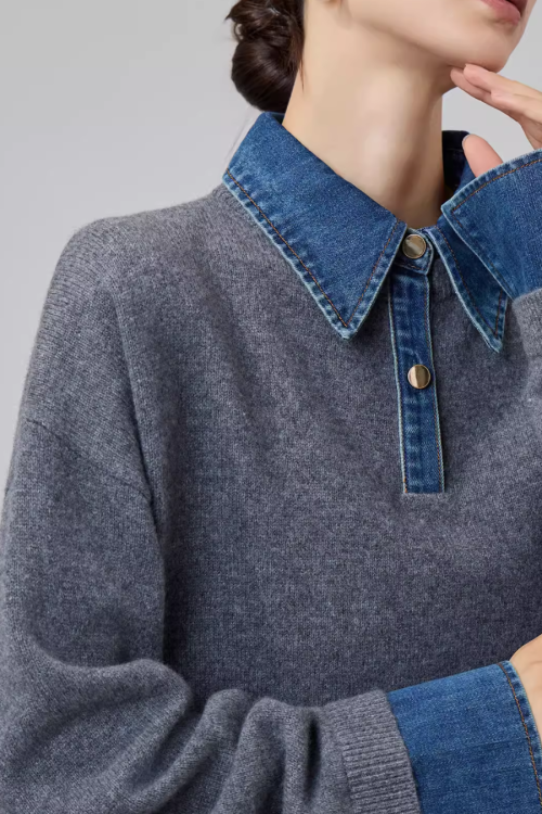 Denim Shirt Docking Knit Top