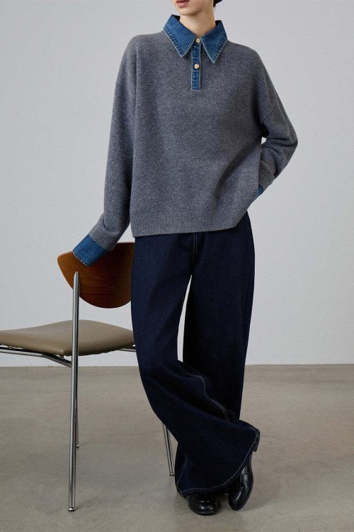 Denim Shirt Docking Knit Top
