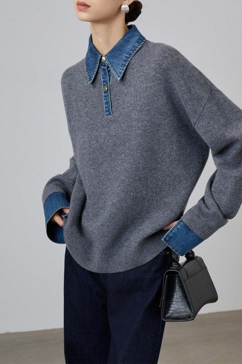 Denim Shirt Docking Knit Top