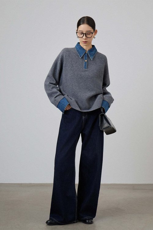 Denim Shirt Docking Knit Top