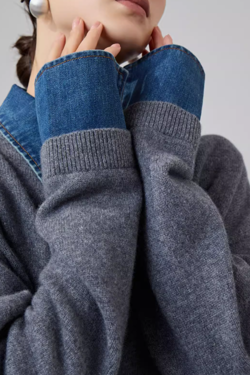 Denim Shirt Docking Knit Top